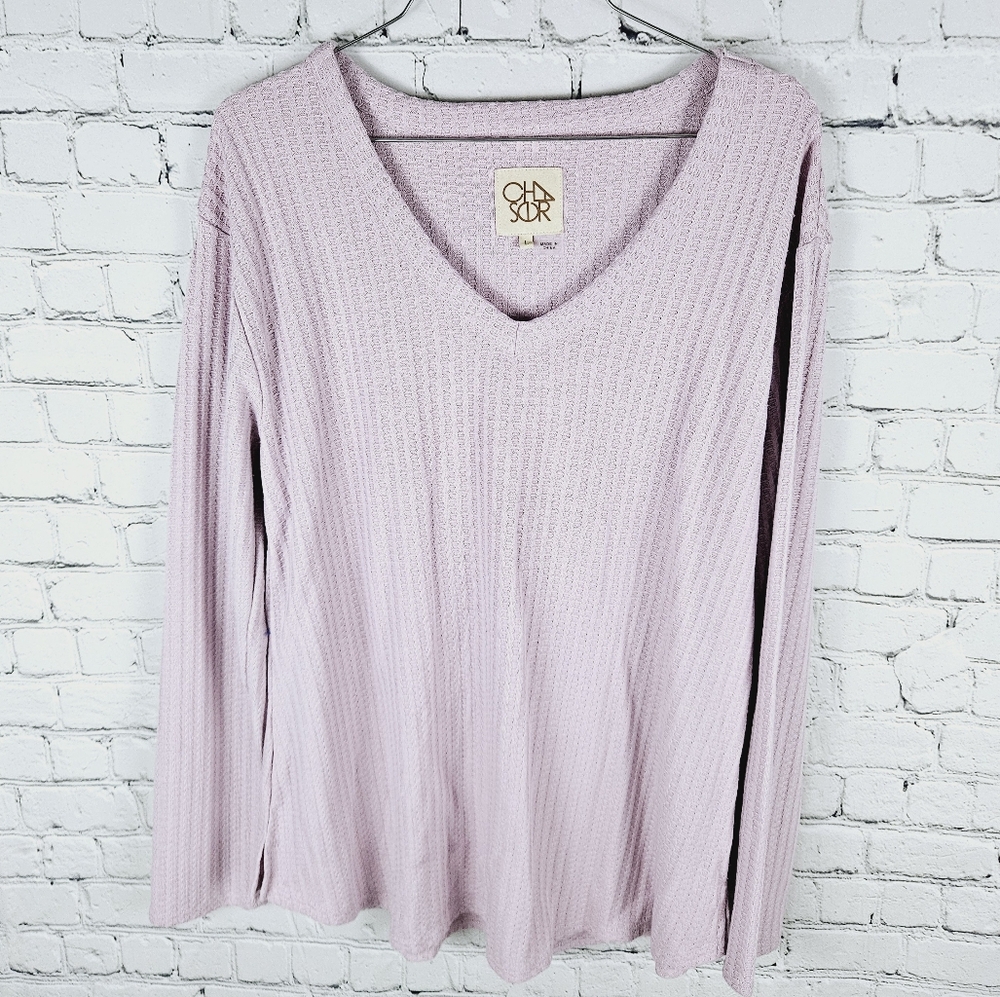 CHASER | v-neck waffle knit long sleeve pullover top